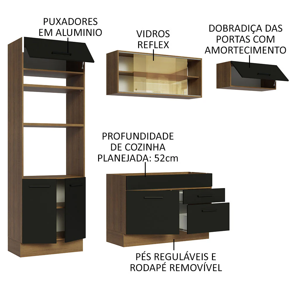 Armário de Cozinha Completa 270cm Rustic Preto Agata Madesa 04 - Image 4