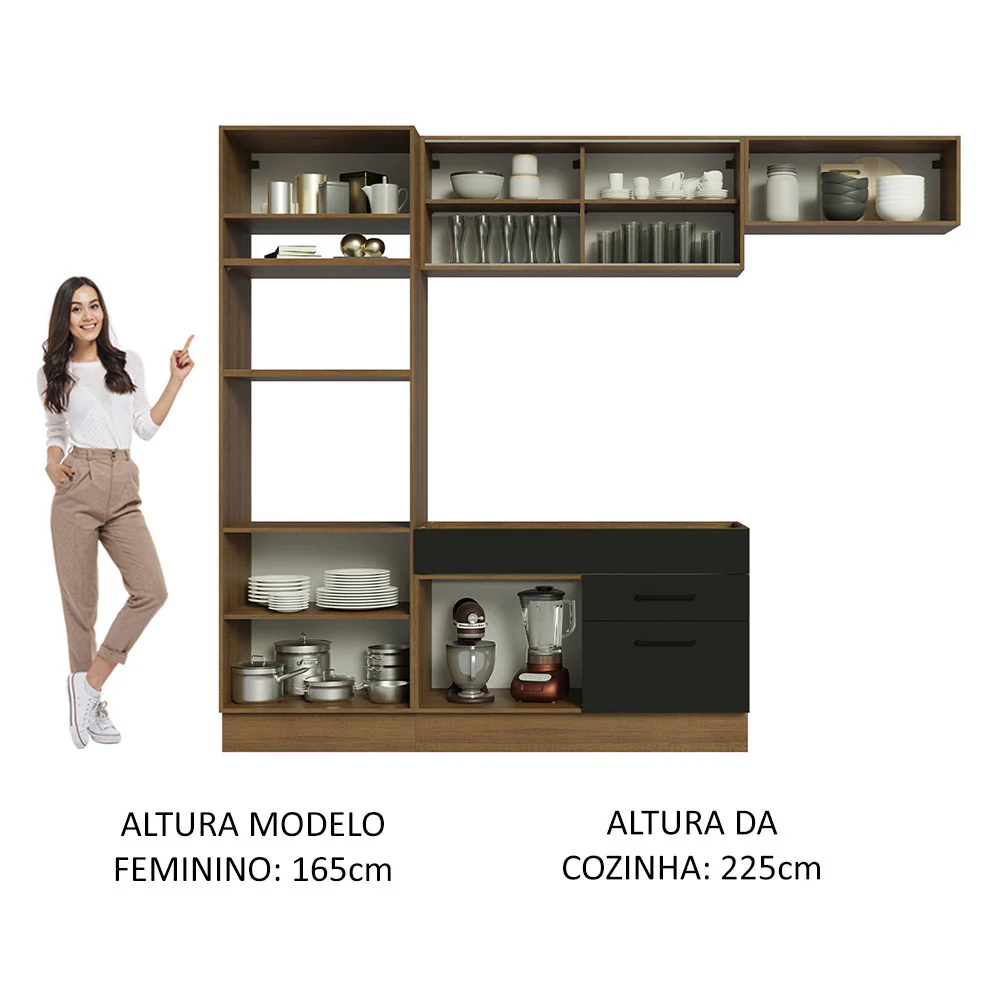 Armário de Cozinha Completa 270cm Rustic Preto Agata Madesa 04 - Image 5