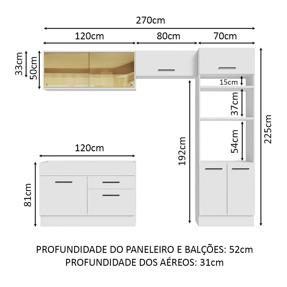 Armário de Cozinha Completa 270cm Branco Agata Madesa 05 - Image 3