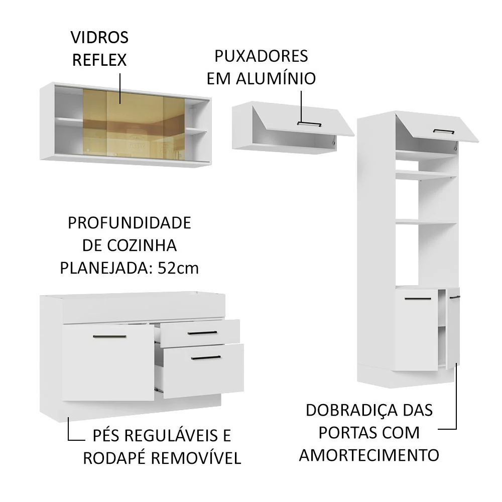 Armário de Cozinha Completa 270cm Branco Agata Madesa 05 - Image 4