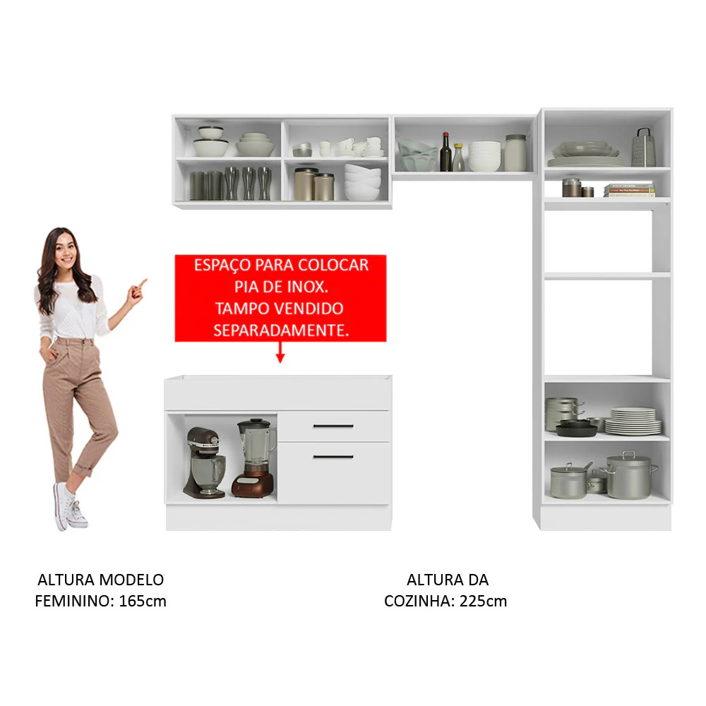 Armário de Cozinha Completa 270cm Branco Agata Madesa 05 - Image 5