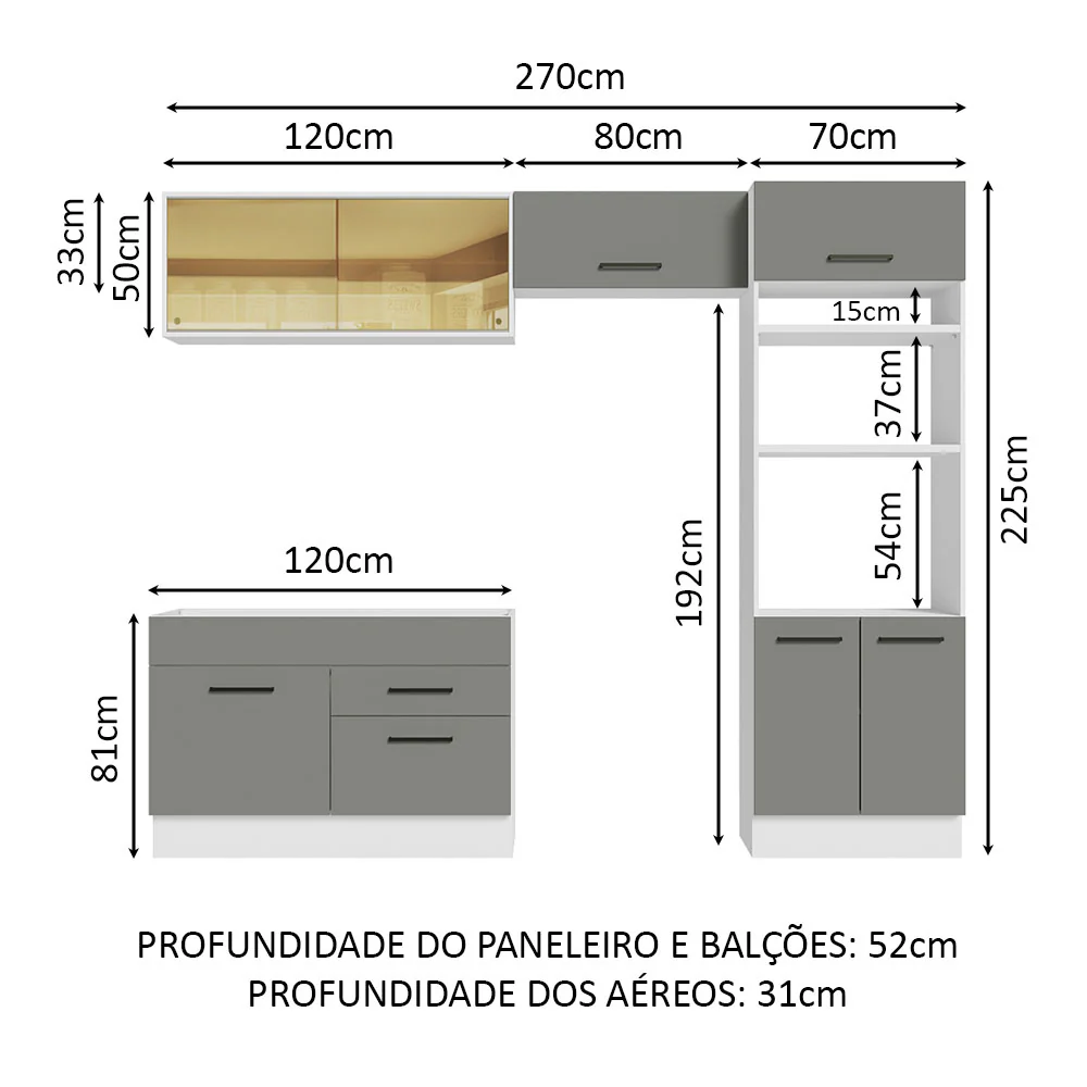 Armário de Cozinha Completa 270cm Branco/Cinza Agata Madesa 05 - Image 3