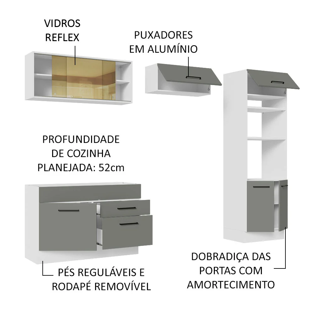 Armário de Cozinha Completa 270cm Branco/Cinza Agata Madesa 05 - Image 4