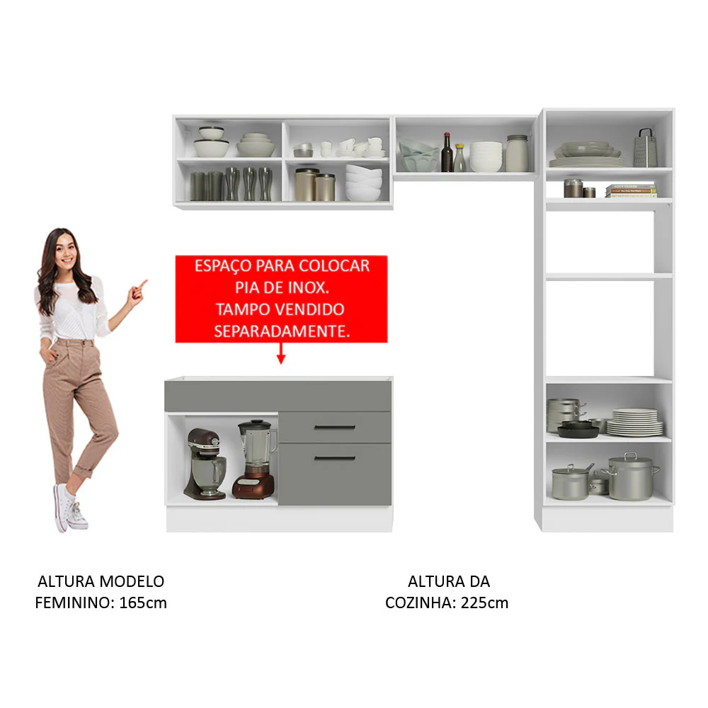 Armário de Cozinha Completa 270cm Branco/Cinza Agata Madesa 05 - Image 5