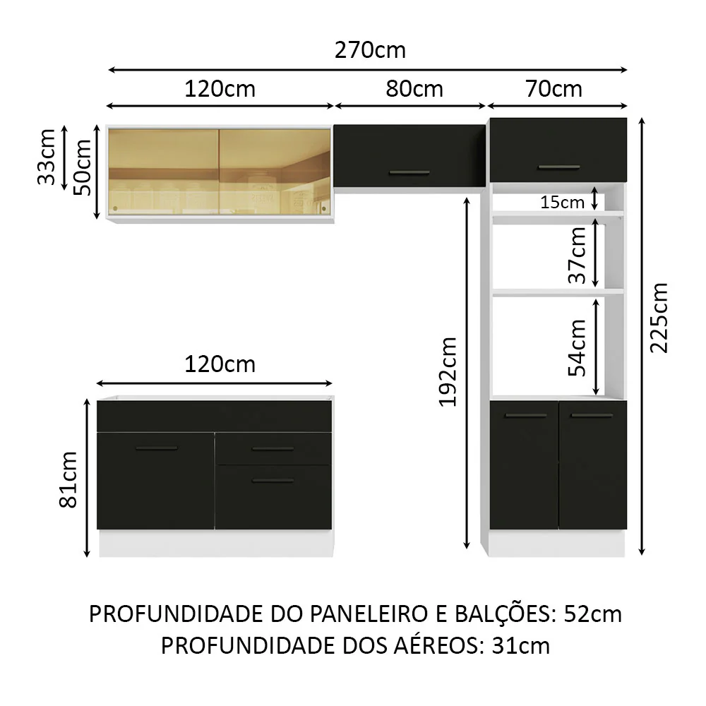 Armário de Cozinha Completa 270cm Branco/Preto Agata Madesa 05 - Image 3