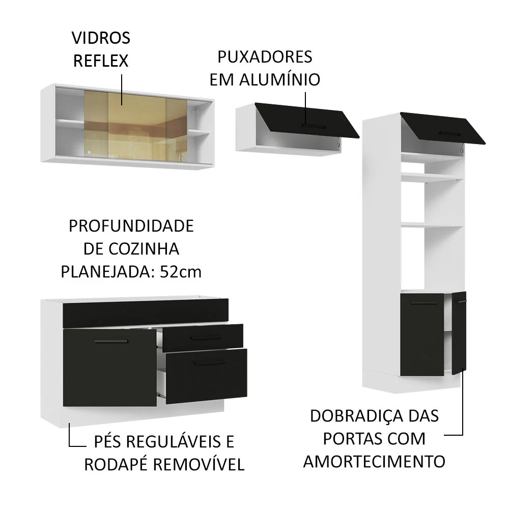 Armário de Cozinha Completa 270cm Branco/Preto Agata Madesa 05 - Image 4