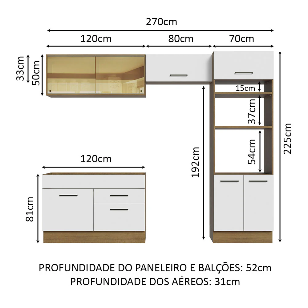 Armário de Cozinha Completa 270cm Rustic/Branco Agata Madesa 05 - Image 3