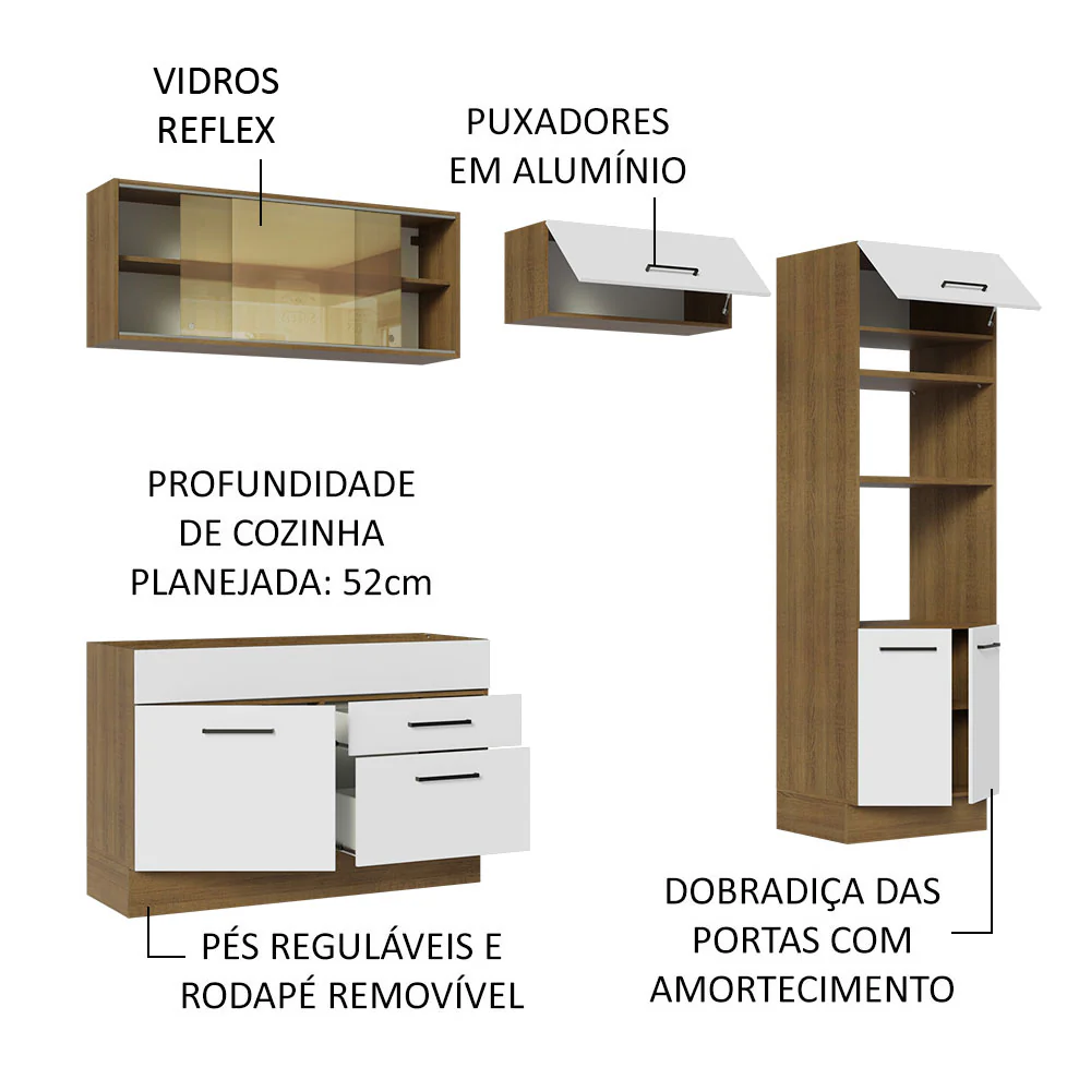 Armário de Cozinha Completa 270cm Rustic/Branco Agata Madesa 05 - Image 4