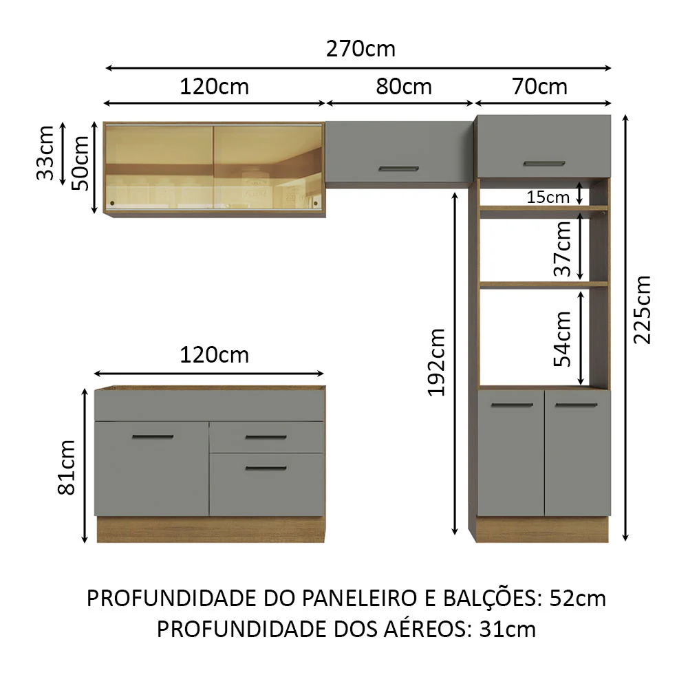 Armário de Cozinha Completa 270cm Rustic/Cinza Agata Madesa 05 - Image 3