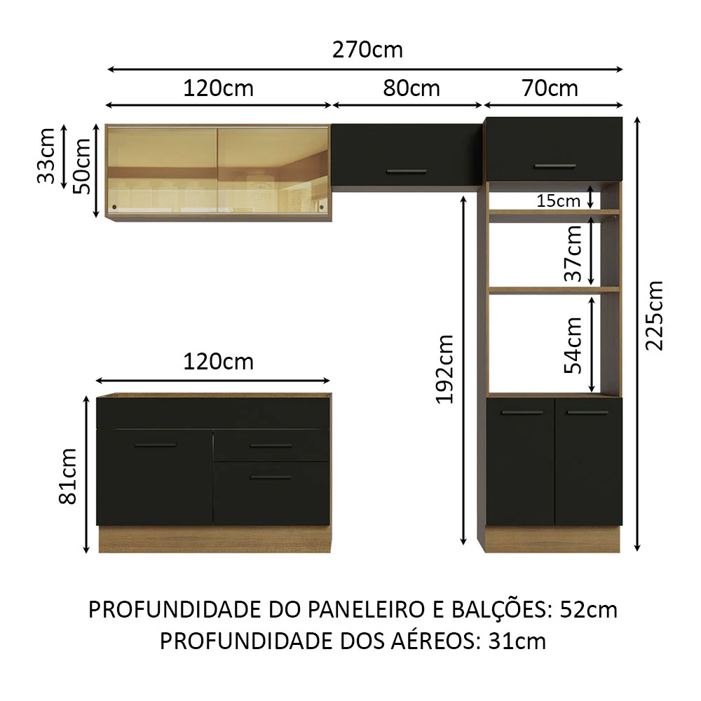 Armário de Cozinha Completa 270cm Rustic/Preto Agata Madesa 05 - Image 3