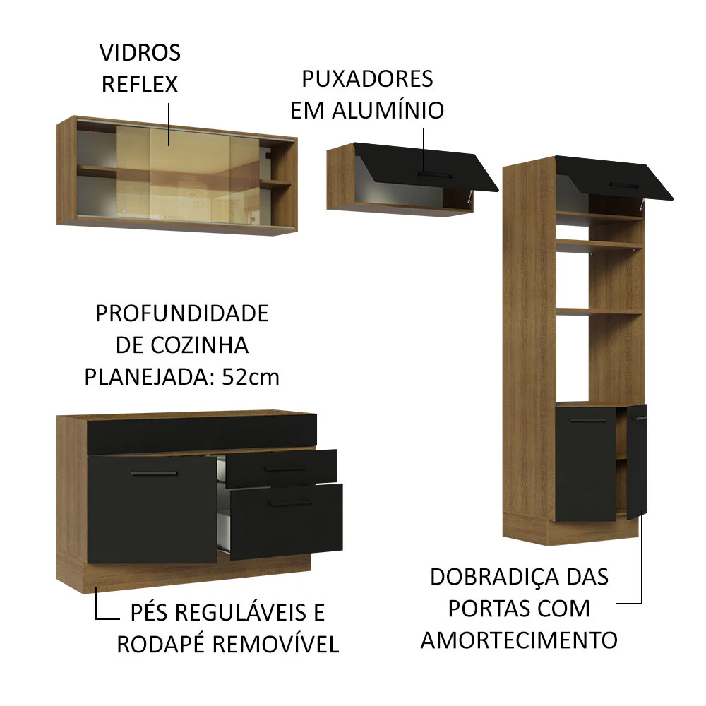 Armário de Cozinha Completa 270cm Rustic/Preto Agata Madesa 05 - Image 4