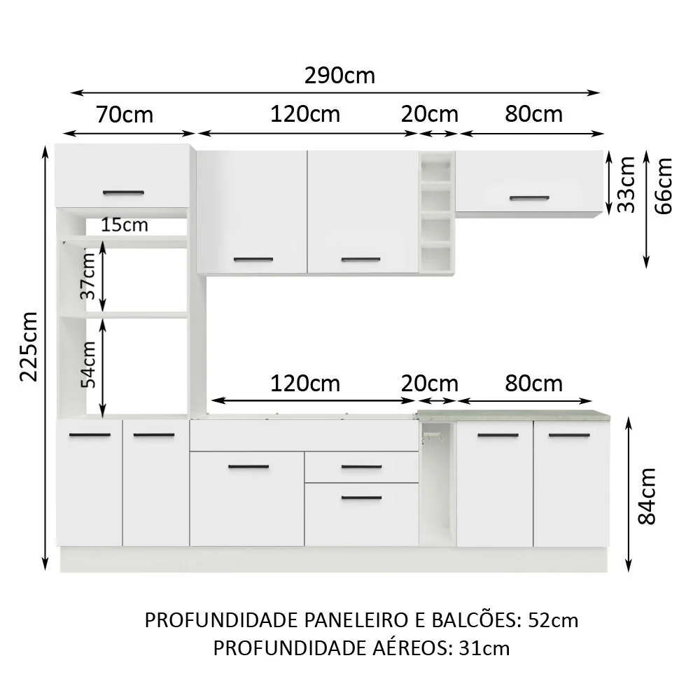 Armário de Cozinha Completa 290cm Branco Agata Madesa 01 - Image 3
