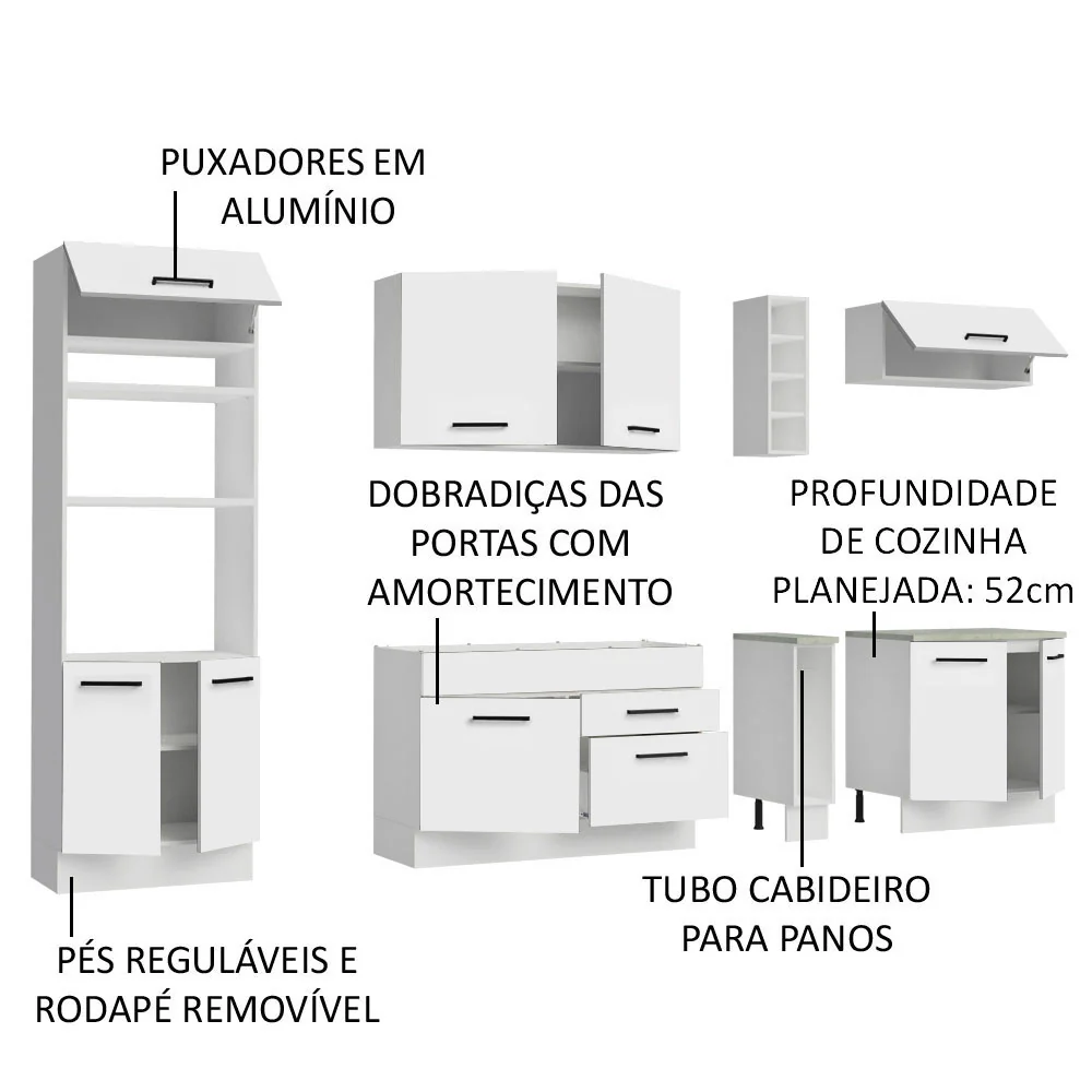 Armário de Cozinha Completa 290cm Branco Agata Madesa 01 - Image 4