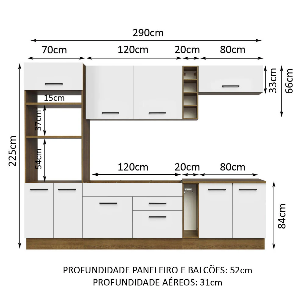 Armário de Cozinha Completa 290cm Rustic/Branco Agata Madesa 01 - Image 3