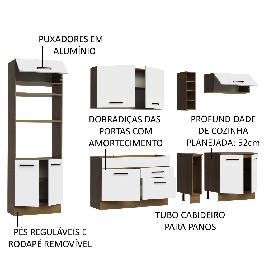 Armário de Cozinha Completa 290cm Rustic/Branco Agata Madesa 01 - Image 4