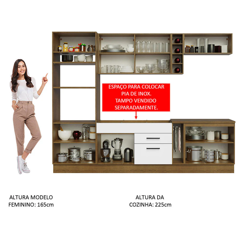 Armário de Cozinha Completa 290cm Rustic/Branco Agata Madesa 01 - Image 5