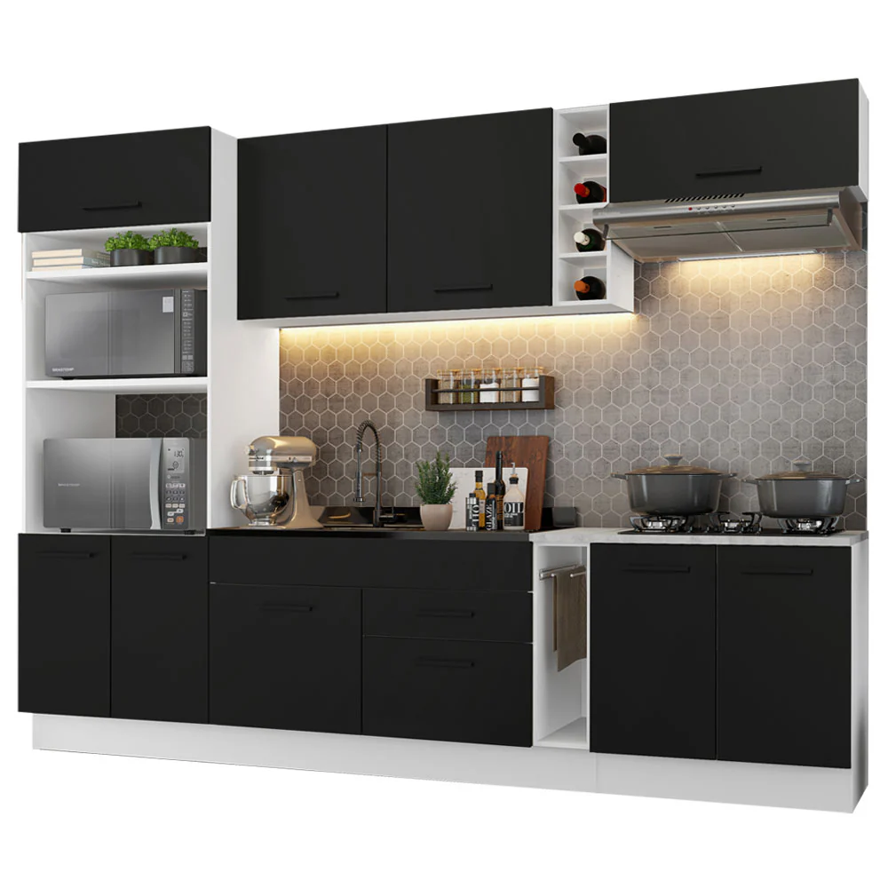 Armário de Cozinha Completa 290cm Branco/Preto Agata Madesa 01 - Image 2