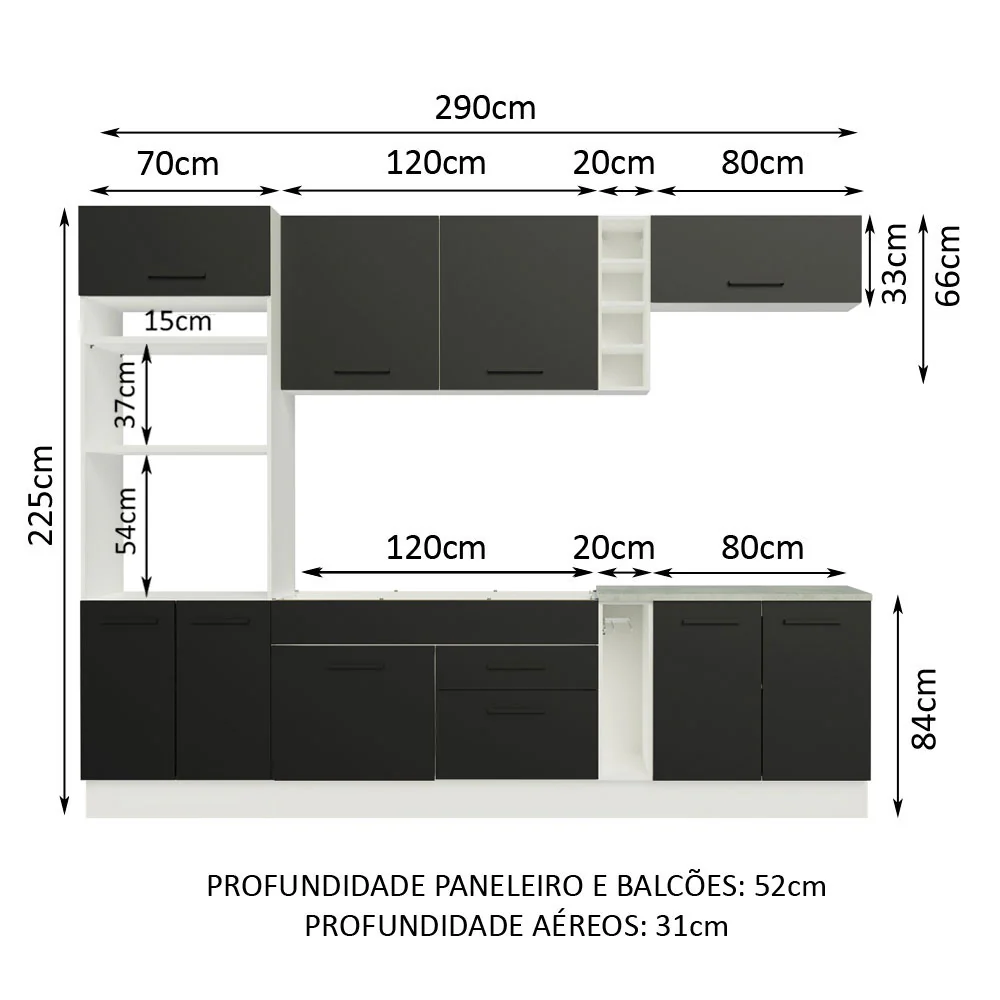 Armário de Cozinha Completa 290cm Branco/Preto Agata Madesa 01 - Image 3