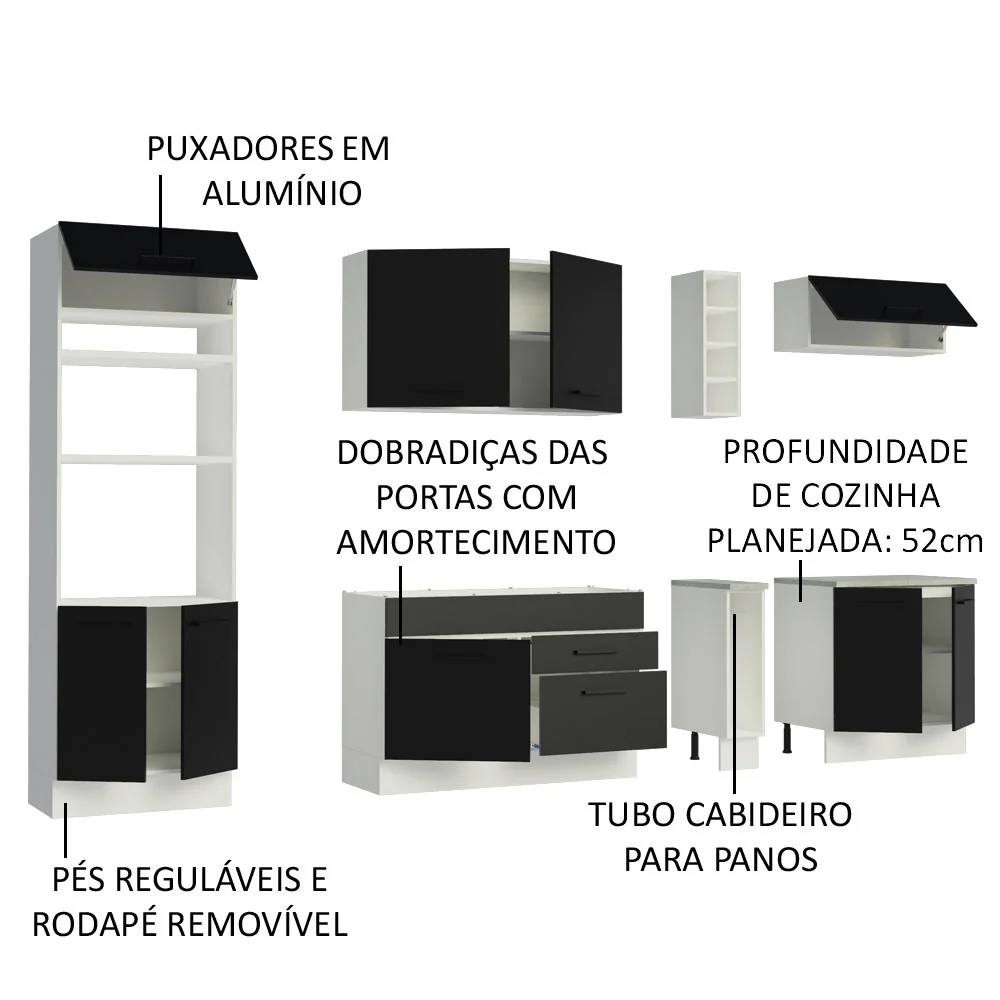 Armário de Cozinha Completa 290cm Branco/Preto Agata Madesa 01 - Image 4