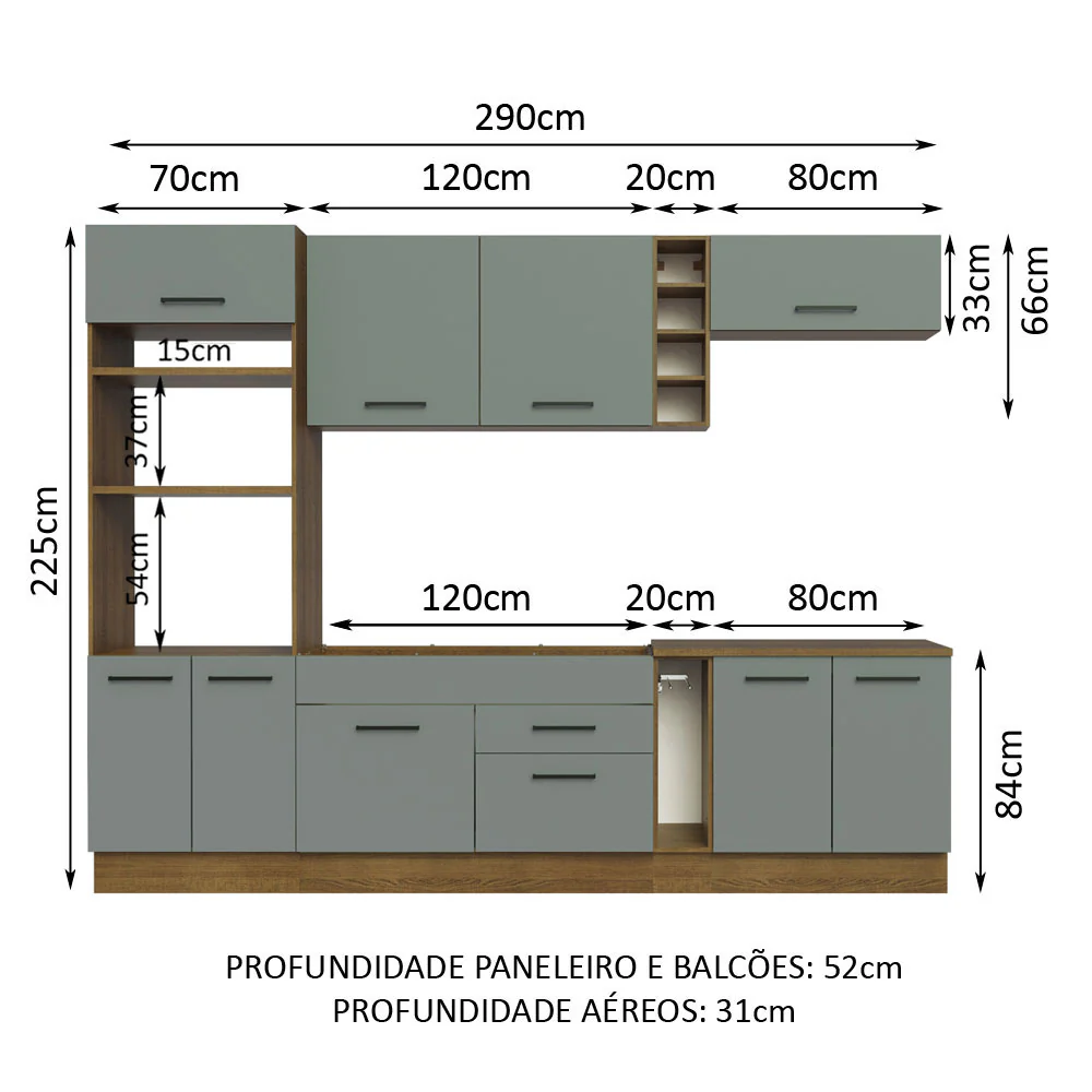 Armário de Cozinha Completa 290cm Rustic/Cinza Agata Madesa 01 - Image 3