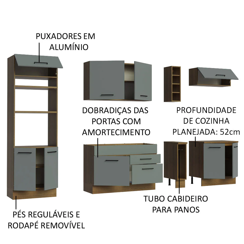 Armário de Cozinha Completa 290cm Rustic/Cinza Agata Madesa 01 - Image 4
