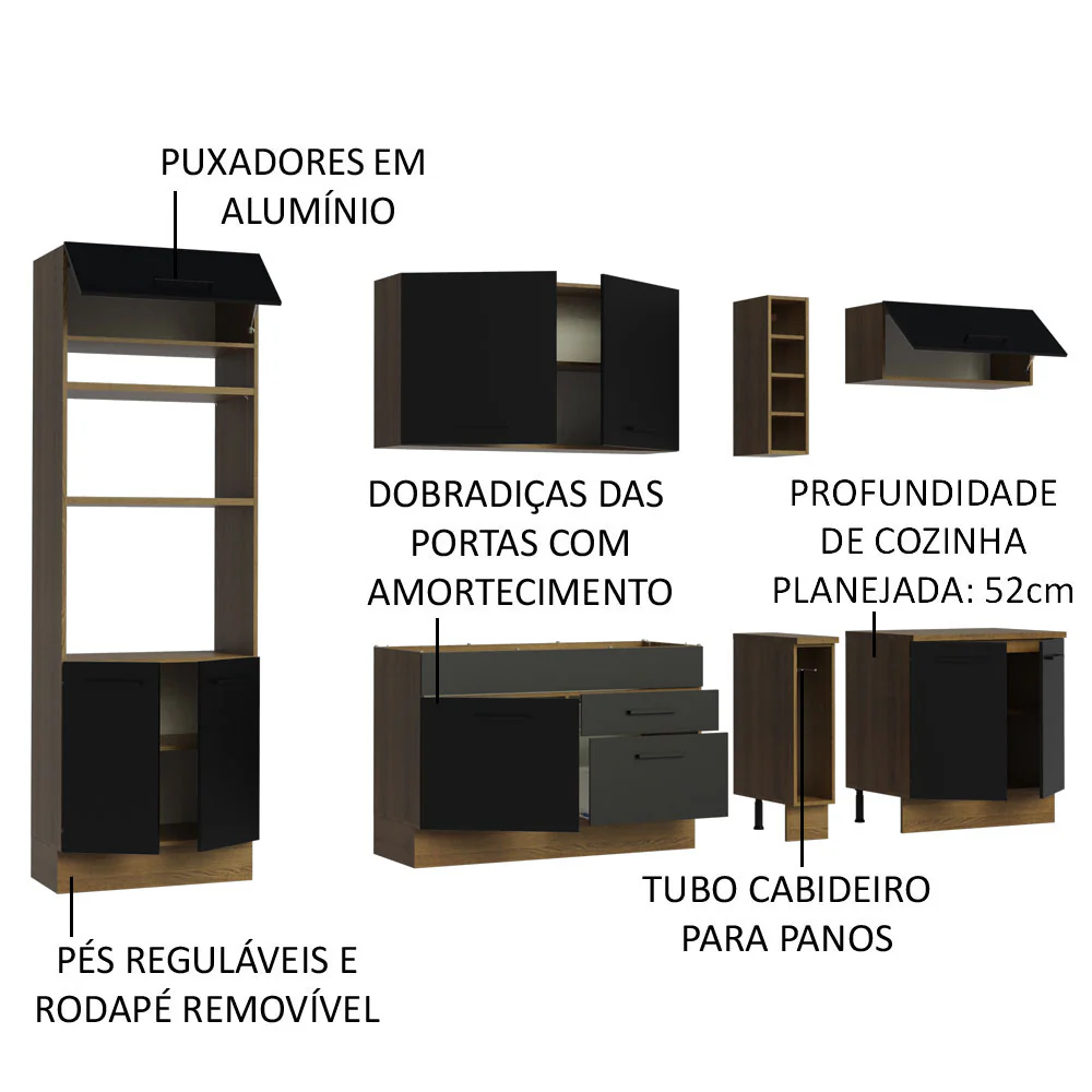 Armário de Cozinha Completa 290cm Rustic/Preto Agata Madesa 01 - Image 4