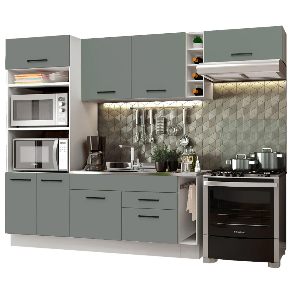Armário de Cozinha Completa 290cm Branco/Cinza Agata Madesa 02 - Image 2