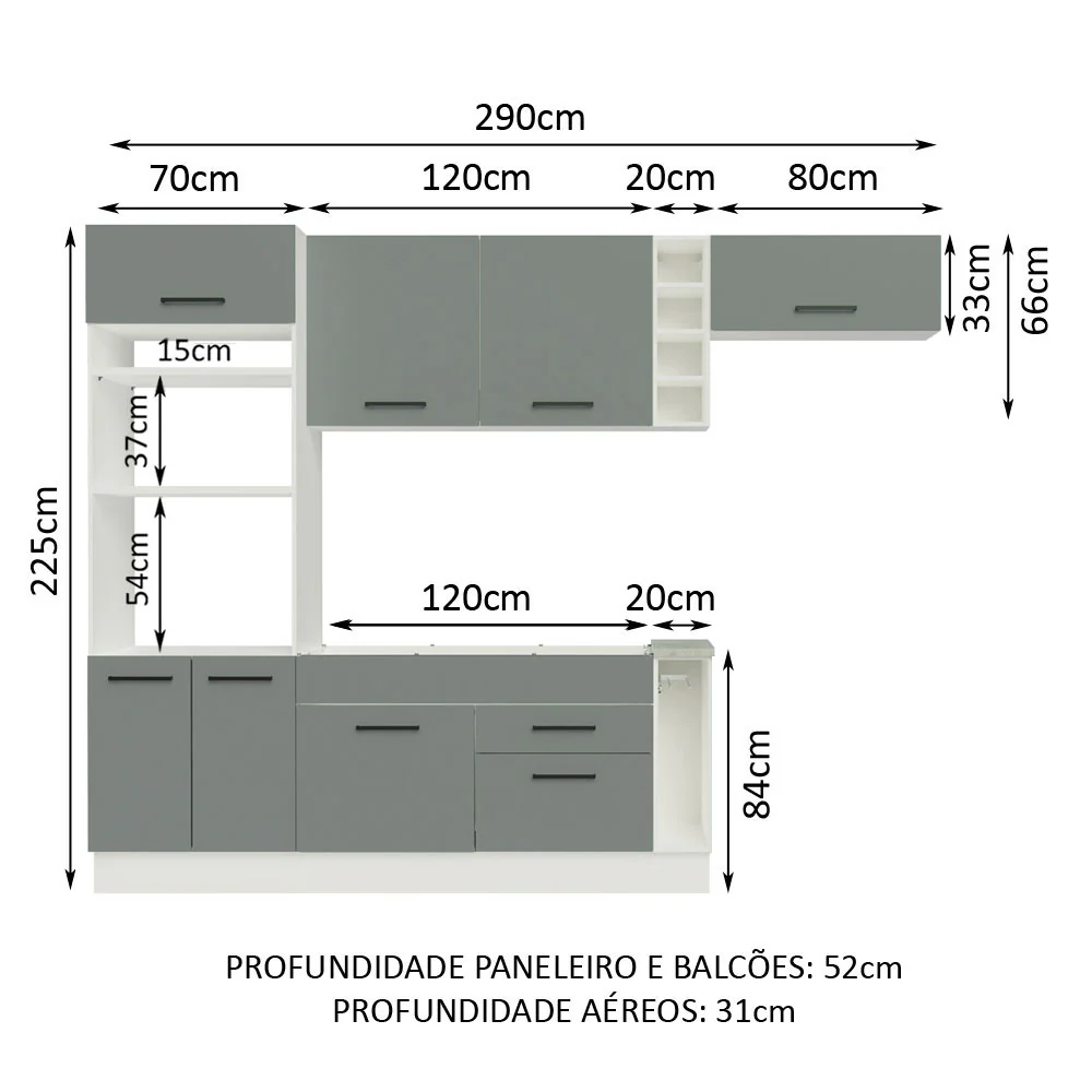 Armário de Cozinha Completa 290cm Branco/Cinza Agata Madesa 02 - Image 3