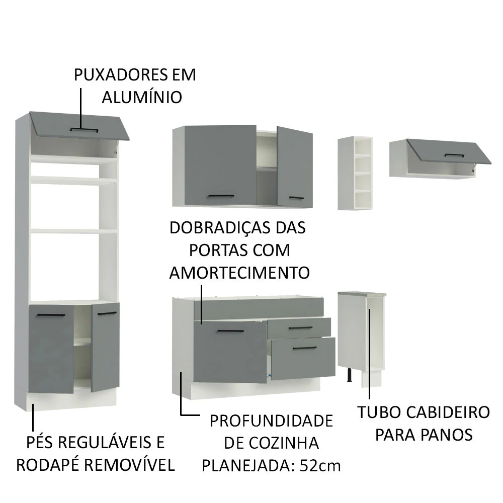 Armário de Cozinha Completa 290cm Branco/Cinza Agata Madesa 02 - Image 4