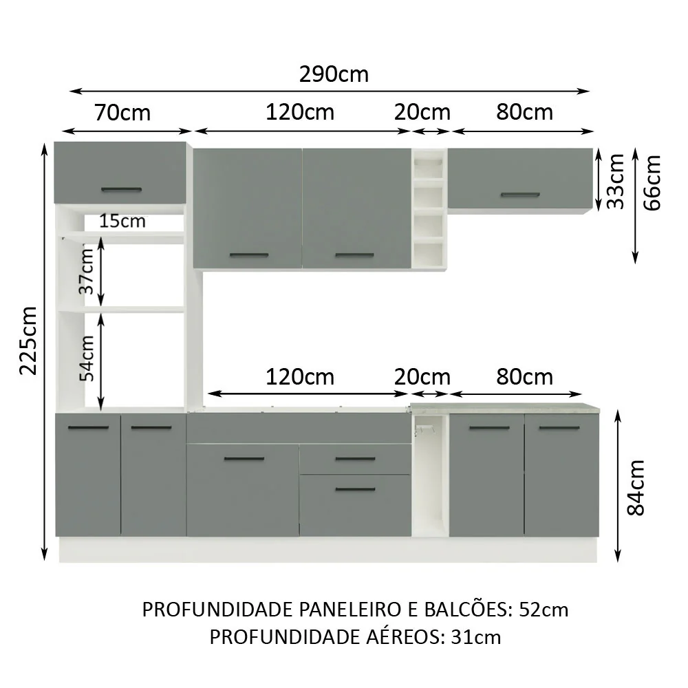 Armário de Cozinha Completa 290cm Branco/Cinza Agata Madesa 02 - Image 3