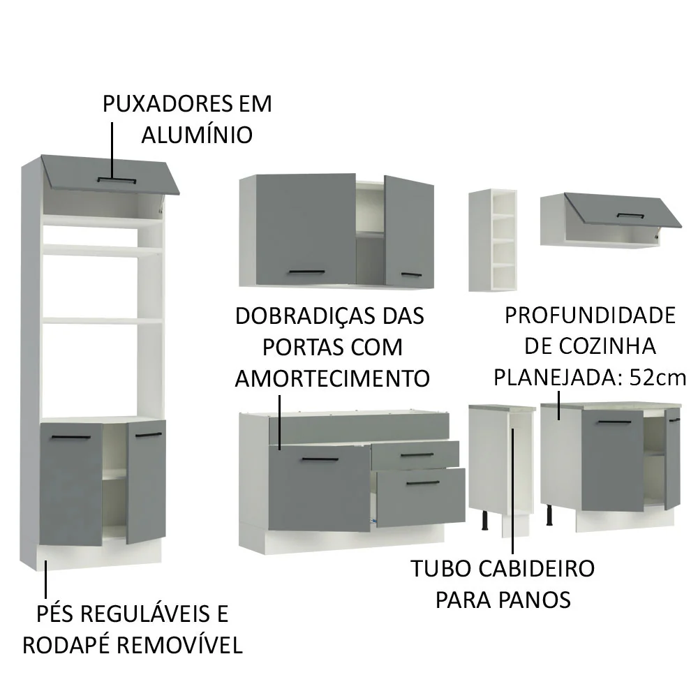 Armário de Cozinha Completa 290cm Branco/Cinza Agata Madesa 02 - Image 4