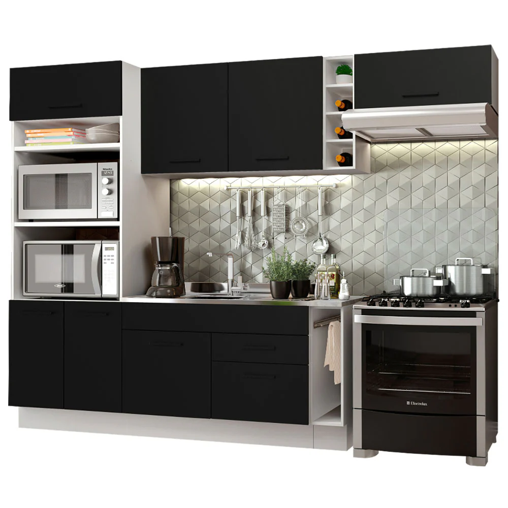 Armário de Cozinha Completa 290cm Branco/Preto Agata Madesa 02 - Image 2