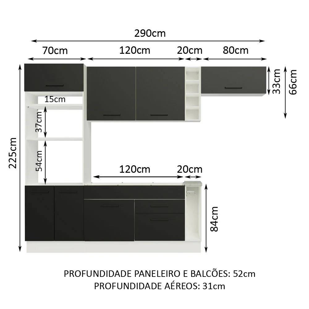 Armário de Cozinha Completa 290cm Branco/Preto Agata Madesa 02 - Image 3