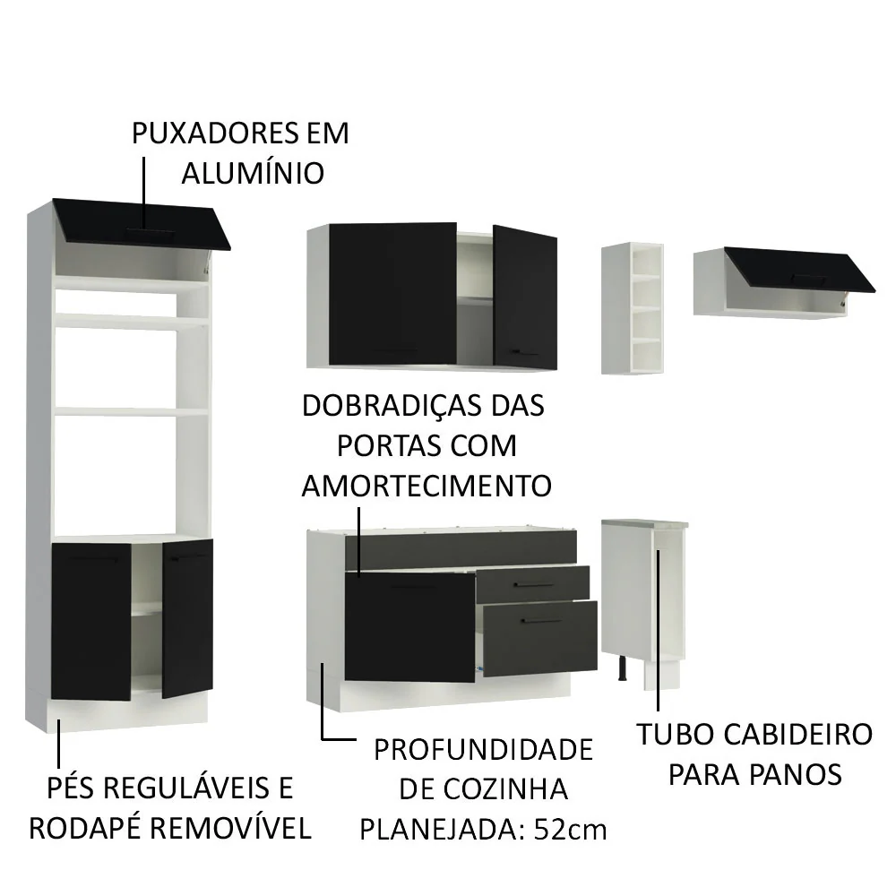 Armário de Cozinha Completa 290cm Branco/Preto Agata Madesa 02 - Image 4