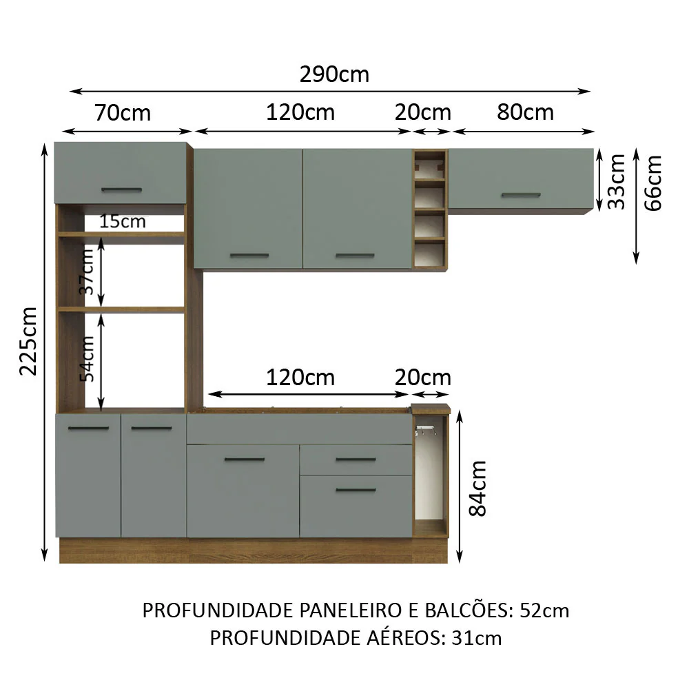 Armário de Cozinha Completa 290cm Rustic/Cinza Agata Madesa 02 - Image 3