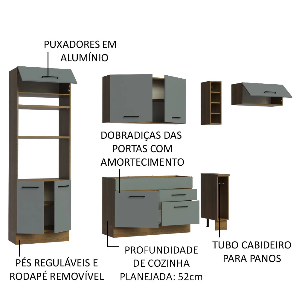 Armário de Cozinha Completa 290cm Rustic/Cinza Agata Madesa 02 - Image 4