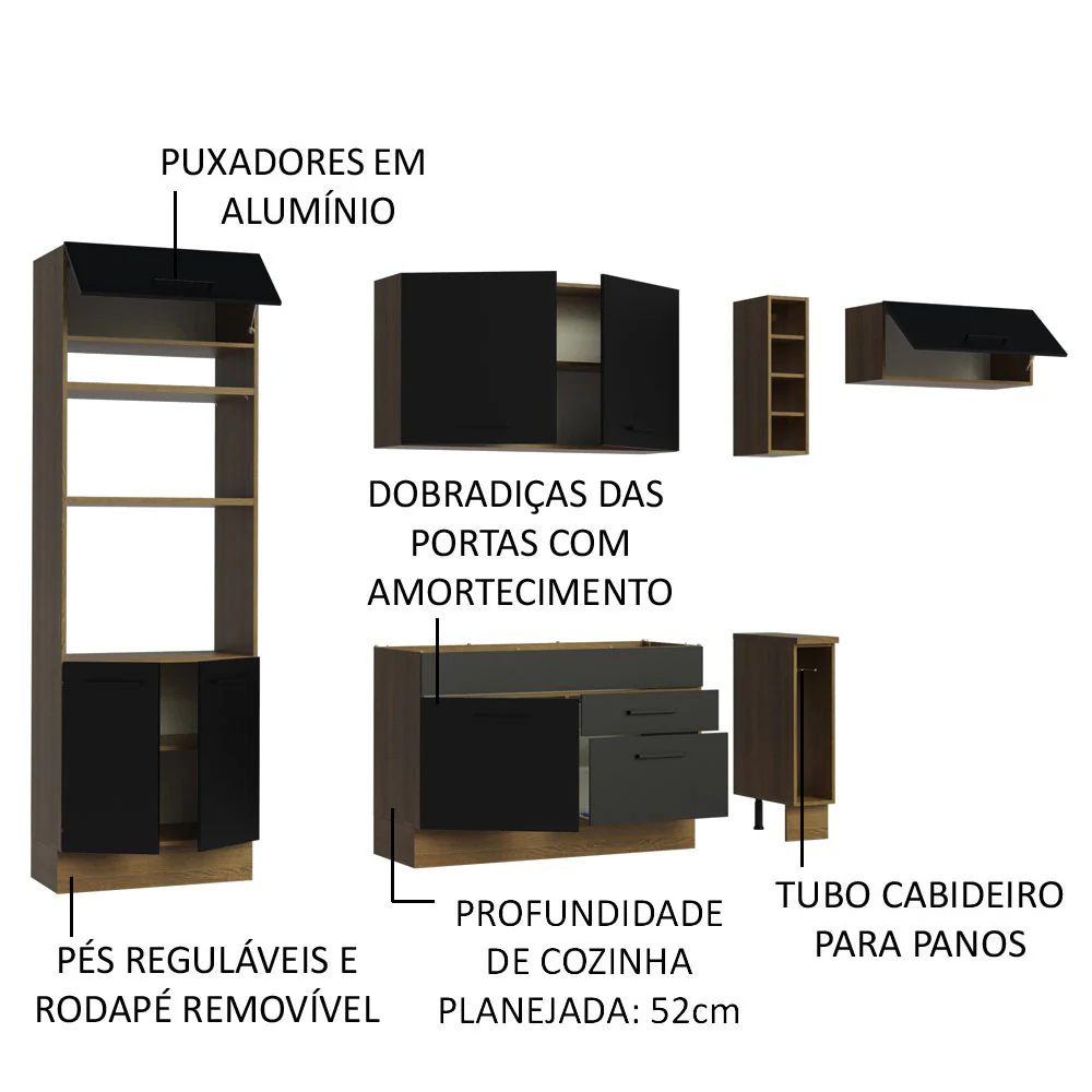 Armário de Cozinha Completa 290cm Rustic/Preto Agata Madesa 02 - Image 4