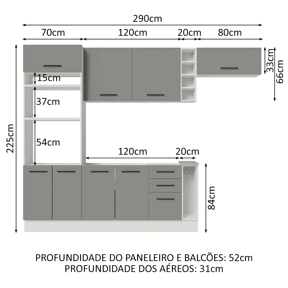 Armário de Cozinha Completa 290cm Branco Cinza Agata Madesa 03 - Image 3