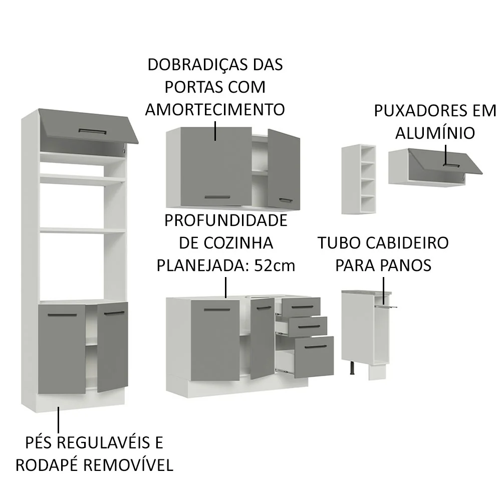 Armário de Cozinha Completa 290cm Branco Cinza Agata Madesa 03 - Image 4