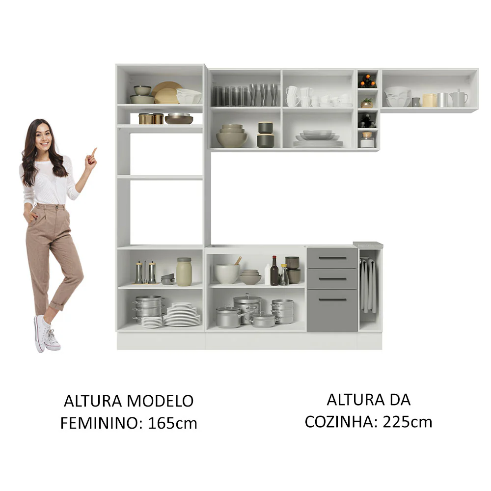 Armário de Cozinha Completa 290cm Branco Cinza Agata Madesa 03 - Image 5