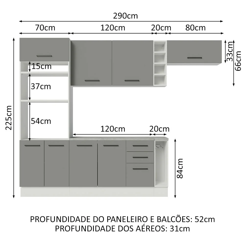 Armário de Cozinha Completa 290cm Branco Cinza Agata Madesa 04 - Image 3