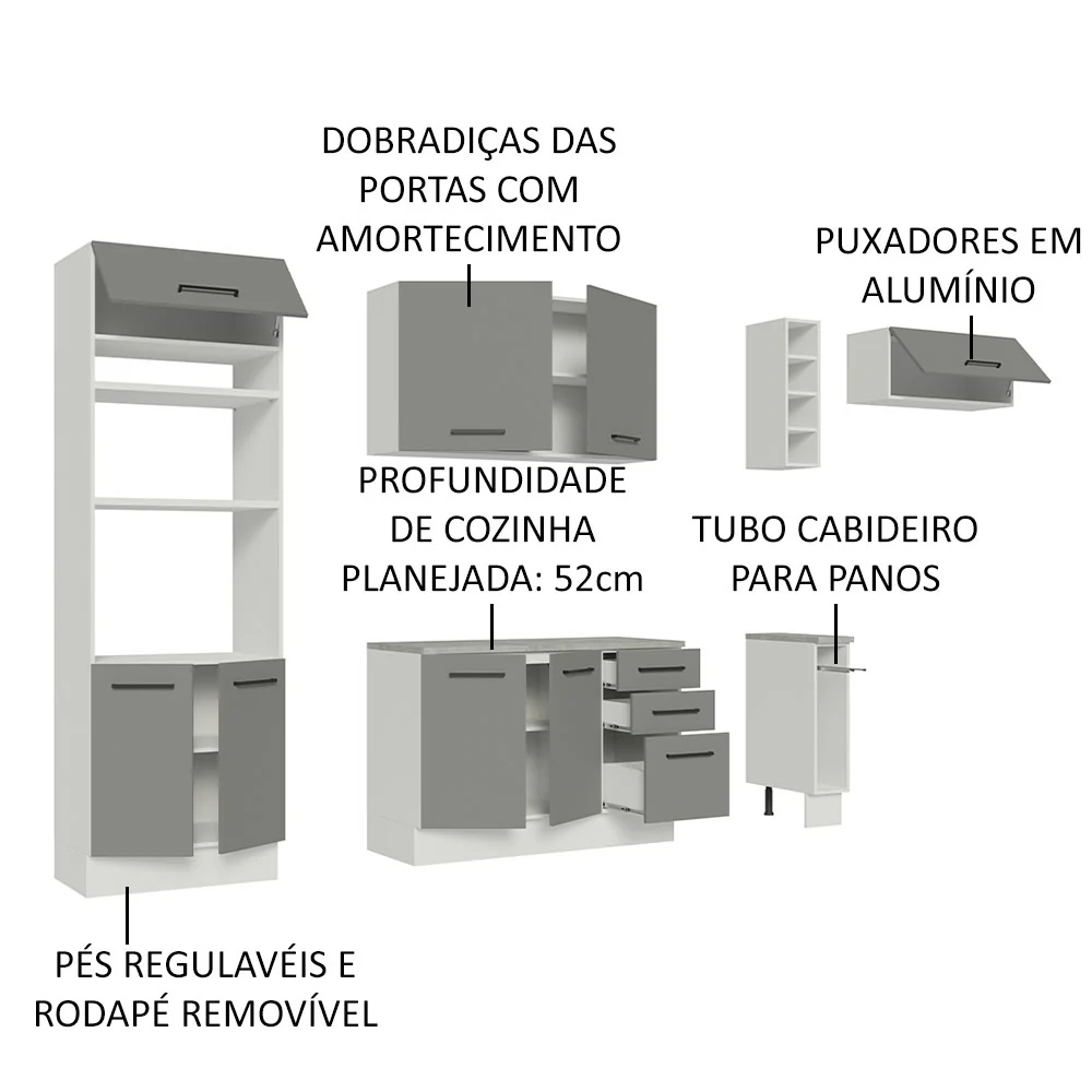 Armário de Cozinha Completa 290cm Branco Cinza Agata Madesa 04 - Image 4