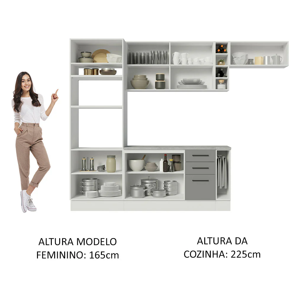 Armário de Cozinha Completa 290cm Branco Cinza Agata Madesa 04 - Image 5