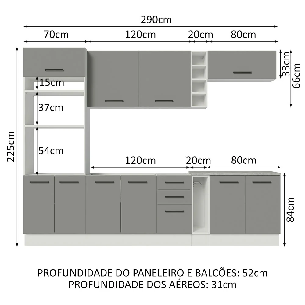 Armário de Cozinha Completa 290cm Branco Cinza Agata Madesa 05 - Image 3
