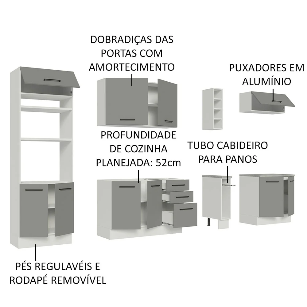 Armário de Cozinha Completa 290cm Branco Cinza Agata Madesa 05 - Image 4