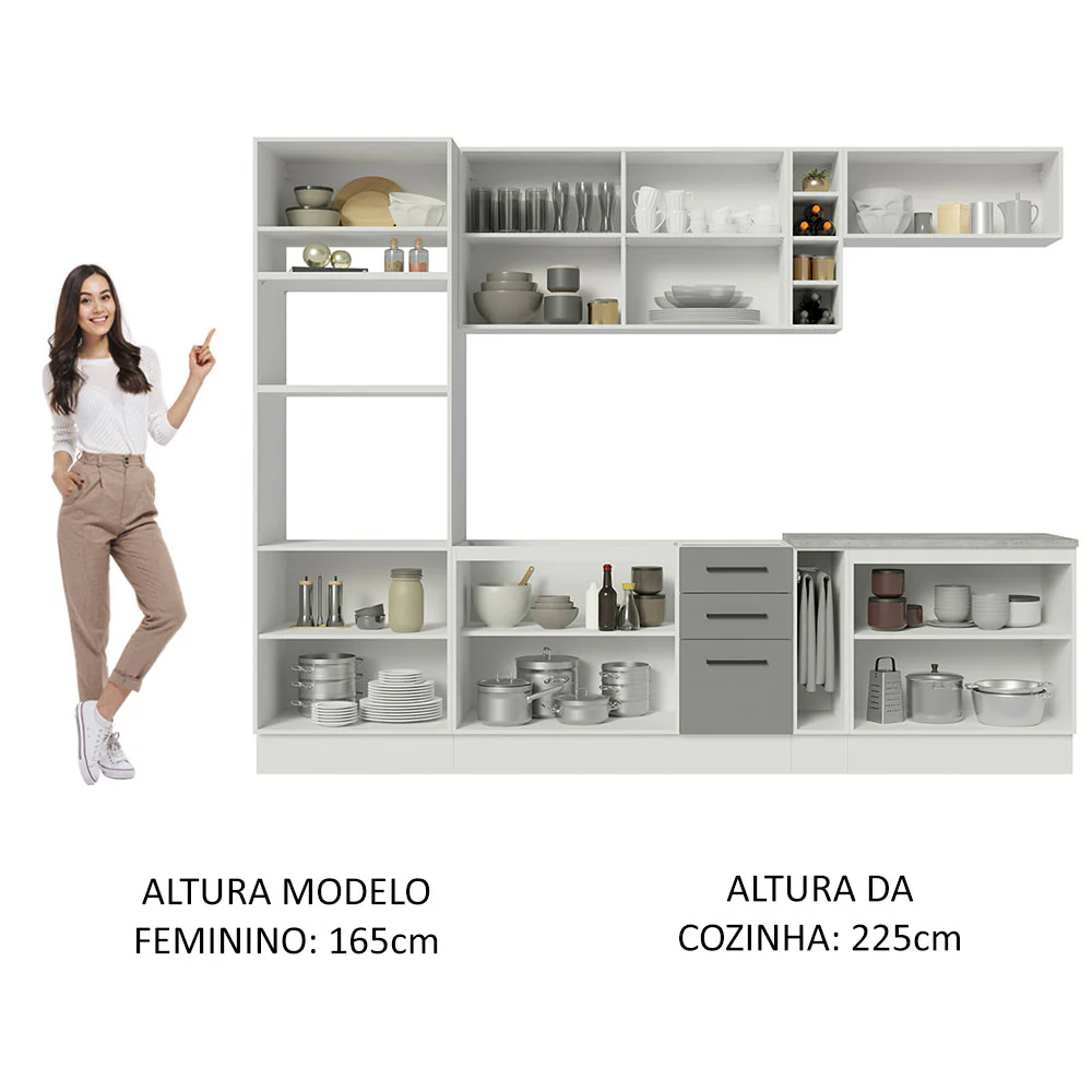 Armário de Cozinha Completa 290cm Branco Cinza Agata Madesa 05 - Image 5