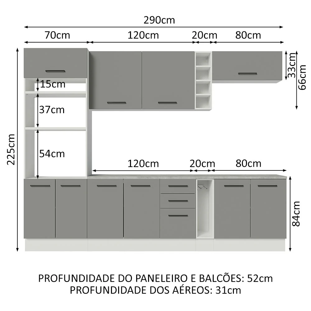 Armário de Cozinha Completa 290cm Branco Cinza Agata Madesa 06 - Image 3