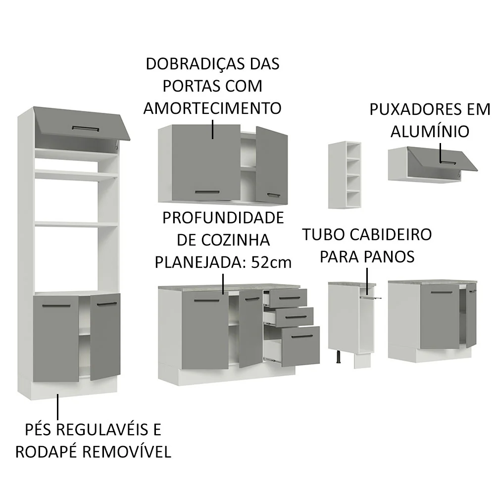 Armário de Cozinha Completa 290cm Branco Cinza Agata Madesa 06 - Image 4