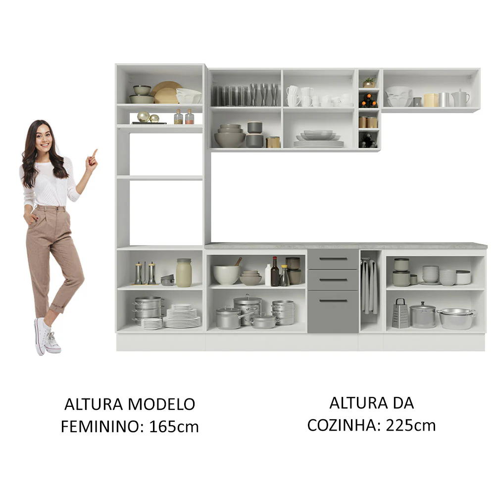 Armário de Cozinha Completa 290cm Branco Cinza Agata Madesa 06 - Image 5