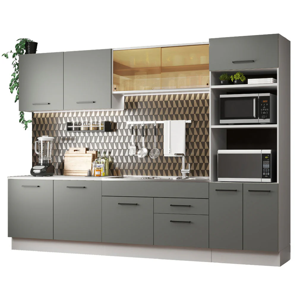 Armário de Cozinha Completa 310cm Branco/Cinza Agata Madesa 01 - Image 2